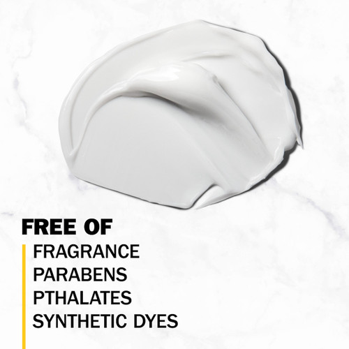 Olay Complete + Rich Moisturizing Cream texture. Free of fragrance, parabens, pthalates, synthetic dyes.