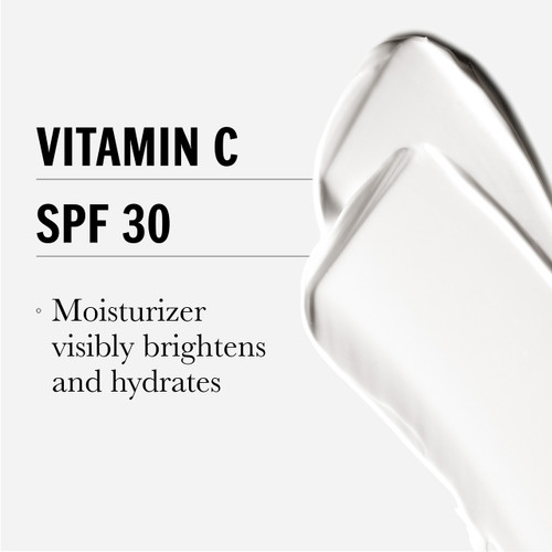 Vitamin C + Peptide 24 Hydrating SPF 30 Moisturizer texture swipe. Ingredients vitamin c and spf 30. Moisturizer  visibly brightens and hydrates