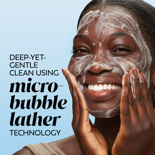 Model applying cleansing melt to face. Deep yet gentle clean using micro bubble lather technology.