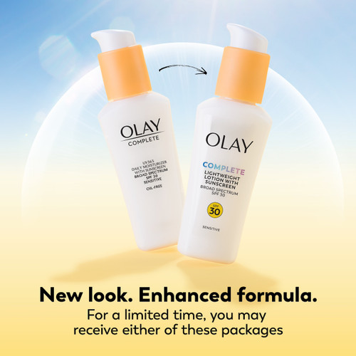 Olay Complete Lotion Moisturizer with SPF 30 Sensitive old design and new. New look enhanced formula. For a limited time you may receive either of these packages.