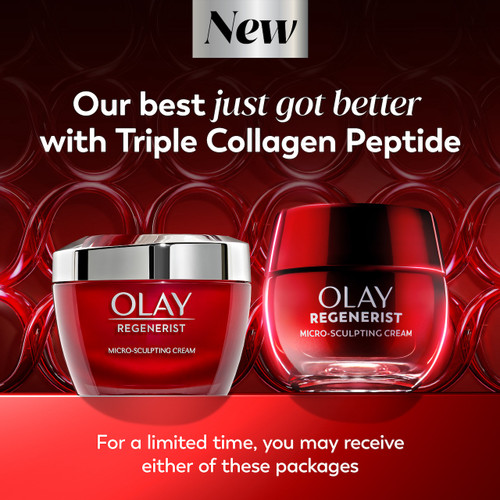 Regenerist Micro-Sculpting Cream Moisturizer old jar and new. Our best just got better with triple collagen peptide. For a limited time, you may receive either of these packages