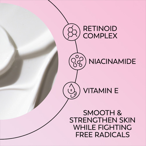 Regenerist Retinol 24 Night Eye Cream texture swipe. Retinoid complex, Niacinamide, Vitamin E. Smooth and strengthen skin while fighting free radicals.