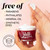 Model hoding jar in one hand and cream on finger in other hand. Free of parabens, phthalates, mineral oil, synthetic dyes. Dermatologist tested.