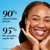 Model posing and smiling. 90% noticed softer texture. 95% felt smoother, supple skin* *2 week consumer study