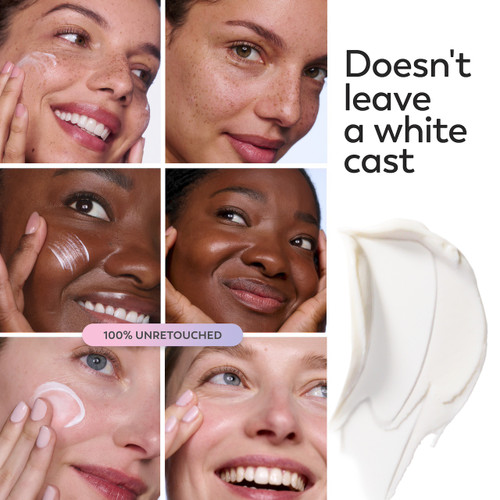 6 model images of Super Cream application and results. Doesnt leave a white cast.