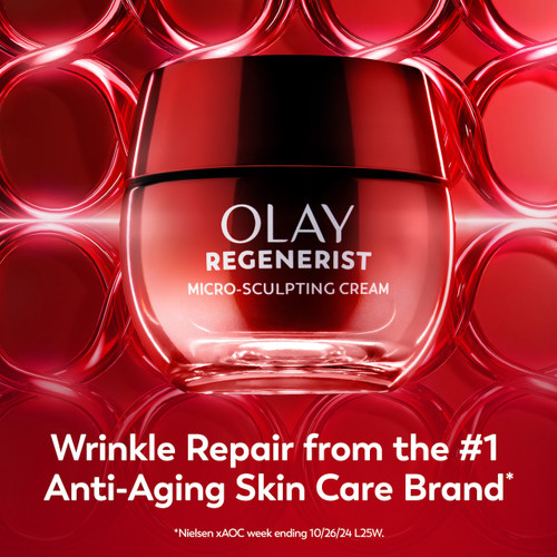 New Regenerist Micro-Sculpting Cream Moisturizer jar. Wrinkle repair from the #1 anti aging skin care brand*. *Nielsen xAOC week ending 10/26/24 L25W