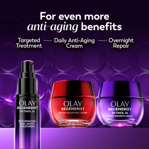 Product Lineup. Regenerist Wrinkle Correcting Night Treatment bottle, Regenerist resurfacing peel Night Treatment bottle, micro sculpting cream jar. For even more anti aging benefits. Targeted treatment. Resurfacing peel . Daily anti aging cream.